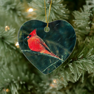 Winter Cardinal in Snowstorm - Enhanced Ceramic Ornament