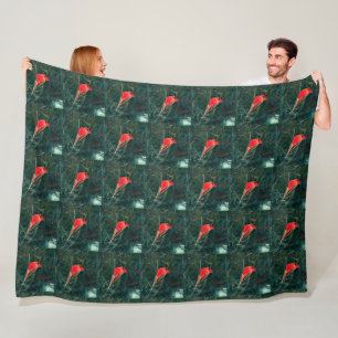 Winter Cardinal in Snowstorm - Enhanced Fleece Blanket