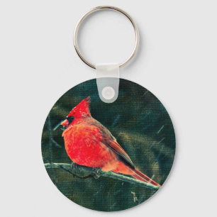 Winter Cardinal in Snowstorm - Enhanced Keychain