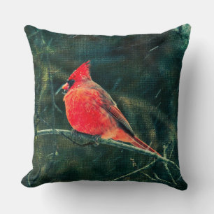 Winter Cardinal in Snowstorm - Enhanced Throw Pillow