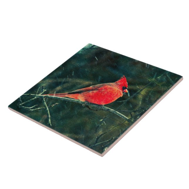 Winter Cardinal in Snowstorm - Enhanced Tile (Side)