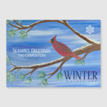 Winter Cardinal Magnetic Christmas Card