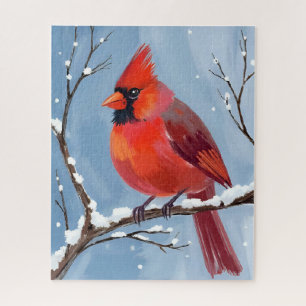 Winter Cardinal Red Bird Watercolor Painting Jigsaw Puzzle