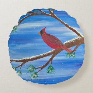 Winter Cardinal Round Pillow