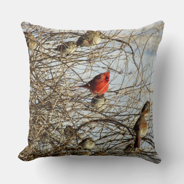 Winter Cardinal Throw Pillow (Front)
