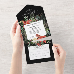 Winter Cardinal Wedding All In One Invitation