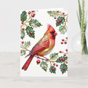 Winter Cardinal With Holly Note Card