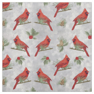 Winter Cardinals and Pines Fabric