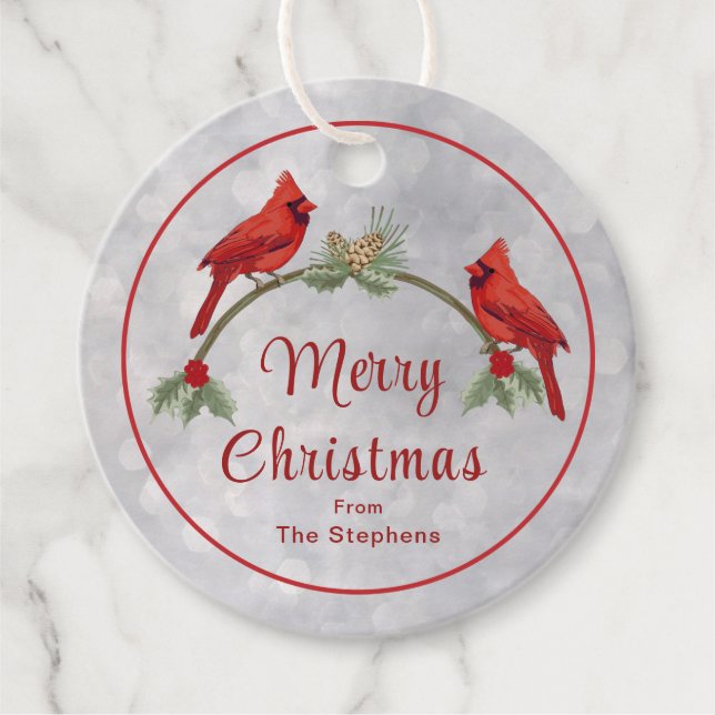 Winter Cardinals and Pines Favour Tags (Front)
