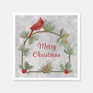 Winter Cardinals and Pines Paper Napkin