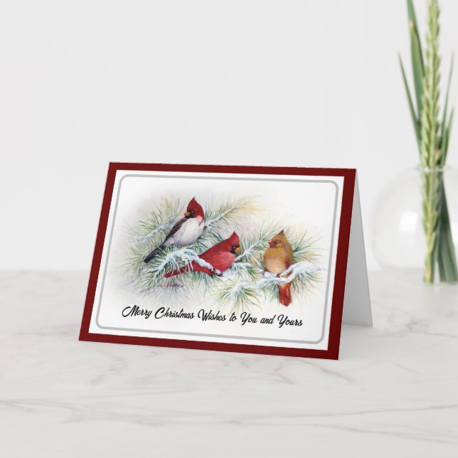 Winter Cardinals Birds Christmas Card (Front)