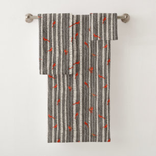 Winter Cardinals in Birch Trees Bath Towel Set