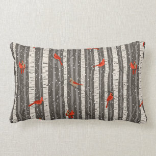 Winter Cardinals in Birch Trees Lumbar Pillow