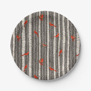 Winter Cardinals in Birch Trees Paper Plate