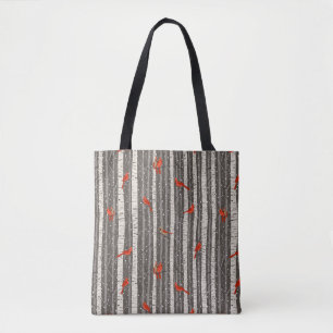 Winter Cardinals in Birch Trees Tote Bag