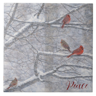 Winter Cardinals in Watercolor Tile