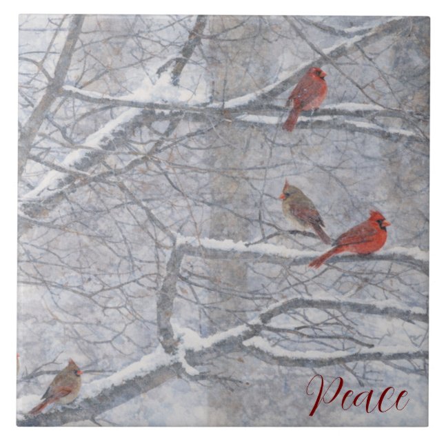 Winter Cardinals in Watercolor Tile (Front)