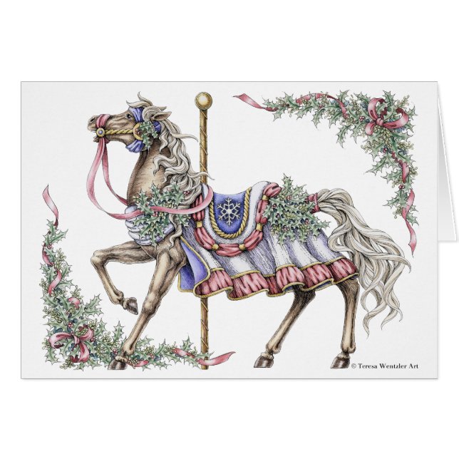 Winter Carousel Horse Pen and Ink Drawing Card (Front Horizontal)
