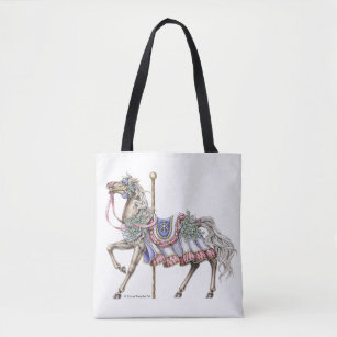 Winter Carousel Horse Pen and Ink Drawing Tote Bag