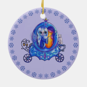 Winter Carriage Ride Fairy Polar Bear Cute Big Eye Ceramic Ornament