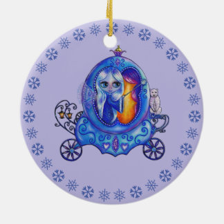 Winter Carriage Ride Fairy Polar Bear Cute Big Eye Ceramic Ornament