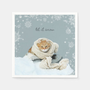 Winter Cat Let It Snow Paper Napkins