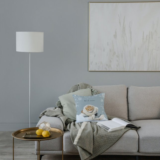 Winter Cat Let It Snow Pillow (Cozy Winter Cat Pillow)