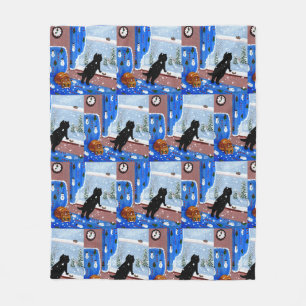 Winter Cats Snow Black Cat Ginger Tabby Fleece Blanket