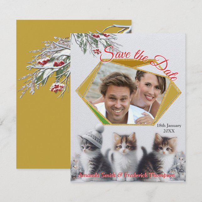 Winter Celebrations in the Snow, with Kittens Announcement (Front/Back)