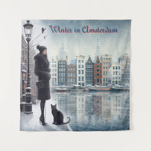 Winter Celebrations in the Snow, with Kittens Tapestry (Front)