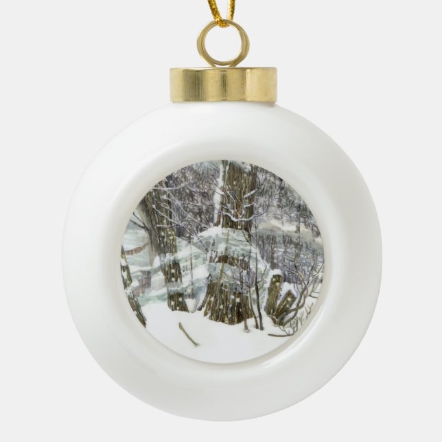 Winter Ceramic Ball Christmas Ornament (Front)