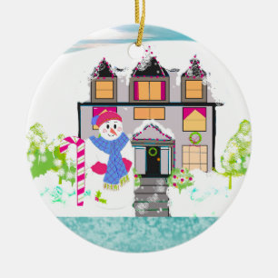 Winter Charm Tudor Style Home Ceramic Ornament
