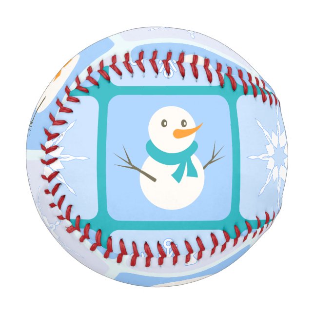 Winter chequered pattern snowman and snowflakes baseball (Front Left)