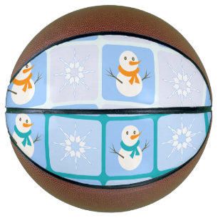 Winter chequered pattern snowman and snowflakes basketball