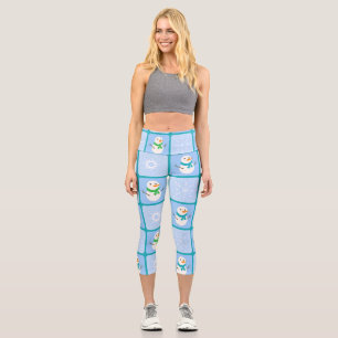 Winter chequered pattern snowman and snowflakes capri leggings