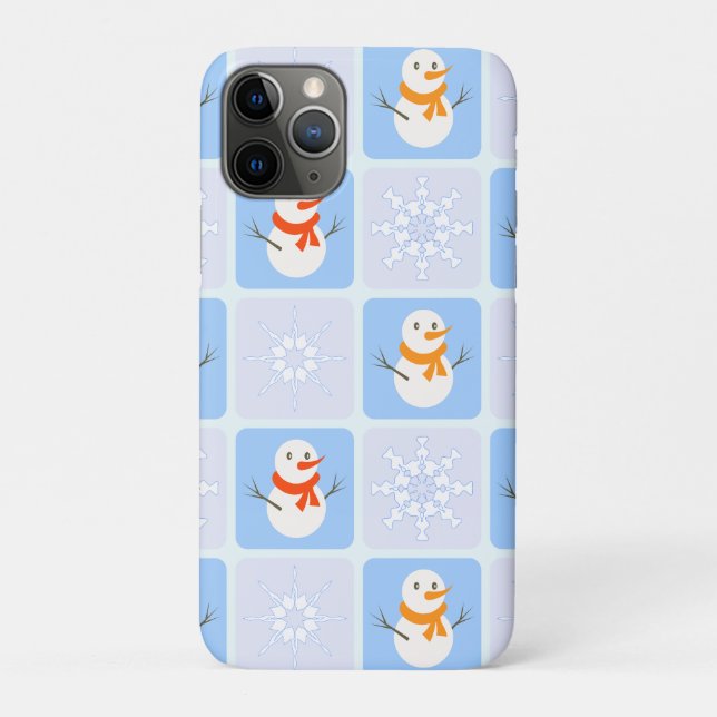 Winter chequered pattern snowman and snowflakes Case-Mate iPhone case (Back)