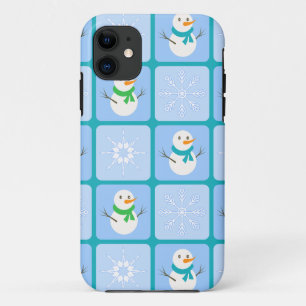 Winter chequered pattern snowman and snowflakes iPhone 11 case