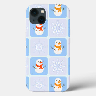 Winter chequered pattern snowman and snowflakes iPhone 13 case