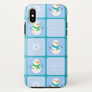 Winter chequered pattern snowman and snowflakes Case-Mate iPhone case