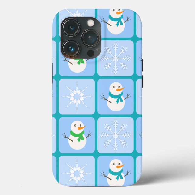 Winter chequered pattern snowman and snowflakes Case-Mate iPhone case (Back)