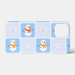 Winter chequered pattern snowman and snowflakes iPhone 13 mini case