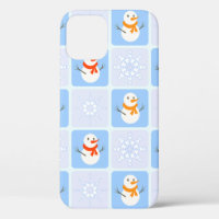 Winter chequered pattern snowman and snowflakes
