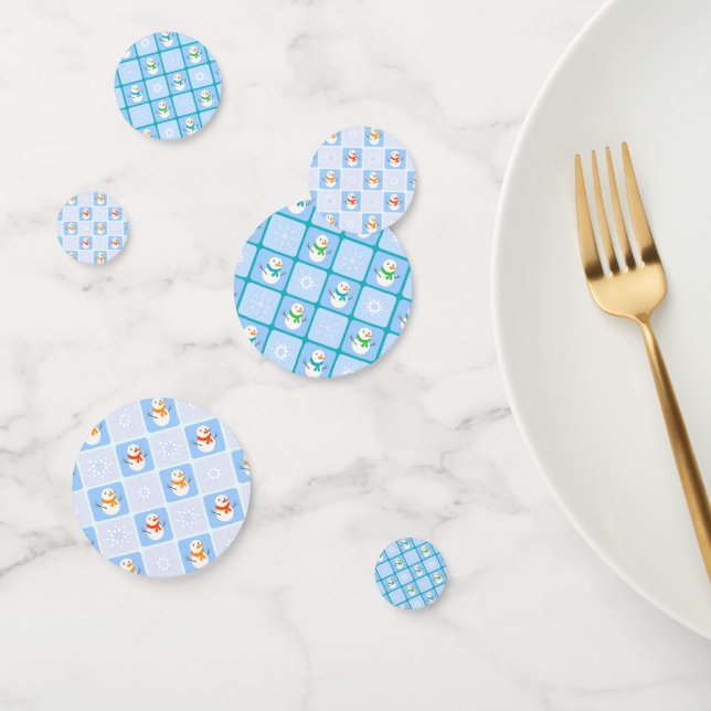 Winter chequered pattern snowman and snowflakes confetti (Group)