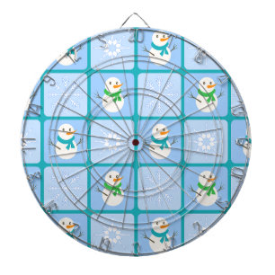 Winter chequered pattern snowman and snowflakes dartboard