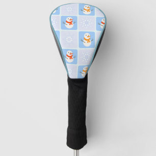 Winter chequered pattern snowman and snowflakes golf head cover
