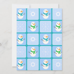 Winter chequered pattern snowman and snowflakes holiday card