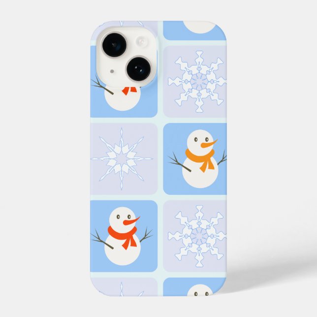 Winter chequered pattern snowman and snowflakes iPhone case (Back)
