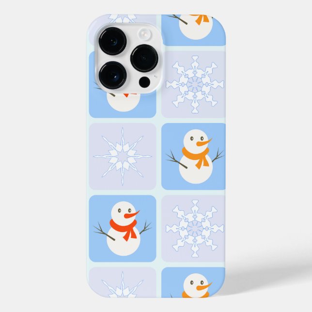 Winter chequered pattern snowman and snowflakes iPhone case (Back)