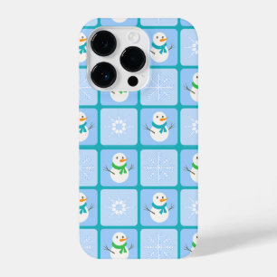 Winter chequered pattern snowman and snowflakes iPhone 14 pro case