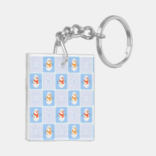 Winter chequered pattern snowman and snowflakes keychain